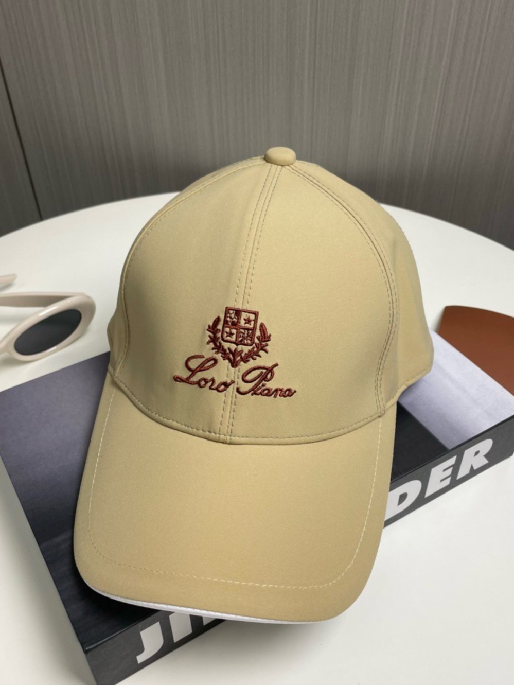 Loro Piana Beige Baseball Cap with Burgundy Embroidery